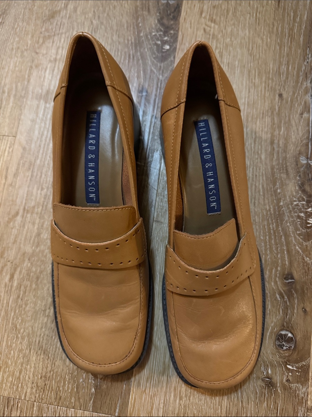 Hillard & Hanson Cognac Leather Penny Loafers